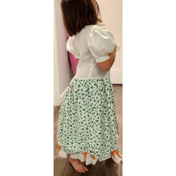 Vintage Green St. Patrick's Day Irish Shamrock Girl's Prairie Dress Puff Sleeves - Picture 2 of 15